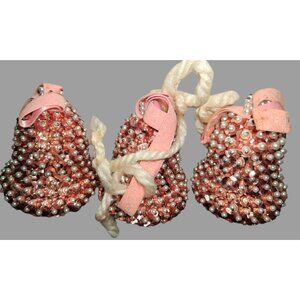 Vintage Pink Sequin Pearl Beaded Bell Christmas Ornaments Set Of 3 Handmade Holi